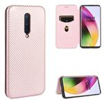 For OnePlus 8 Carbon Fiber Texture Horizontal Flip TPU + PC + PU Leather Case with Card Slot(Pink)