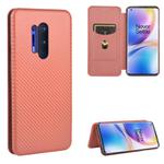 For OnePlus 8 Pro Carbon Fiber Texture Horizontal Flip TPU + PC + PU Leather Case with Card Slot(Brown)
