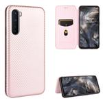 For OnePlus Nord Carbon Fiber Texture Horizontal Flip TPU + PC + PU Leather Case with Card Slot(Pink)