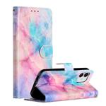 For iPhone 12 / 12 Pro Painted Pattern Horizontal Flip Leather Case with Holder & Card Slots & Photo Frame(Pink Blue Marble)