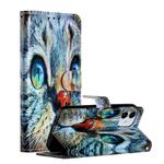 For iPhone 12 / 12 Pro Painted Pattern Horizontal Flip Leather Case with Holder & Card Slots & Photo Frame(Blue Cat)