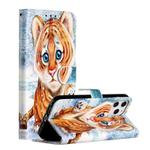 For iPhone 12 Pro Max Painted Pattern Horizontal Flip Leather Case with Holder & Card Slots & Photo Frame(Tiger)