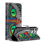 For iPhone 12 Pro Max Painted Pattern Horizontal Flip Leather Case with Holder & Card Slots & Photo Frame(Green Eyed Owl)