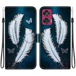 For Motorola Edge 50 Fusion Crystal Texture Colored Drawing Leather Phone Case(White Butterfly Feathers)