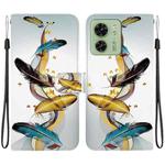 For Motorola Edge 40 Crystal Texture Colored Drawing Leather Phone Case(Gold Butterfly Feathers)