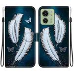 For Motorola Edge 40 Crystal Texture Colored Drawing Leather Phone Case(White Butterfly Feathers)