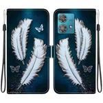 For Motorola Edge 40 Neo Crystal Texture Colored Drawing Leather Phone Case(White Butterfly Feathers)