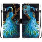 For Motorola Edge 40 Neo Crystal Texture Colored Drawing Leather Phone Case(Peacock)