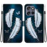 For Motorola Edge 50 Neo 5G Global Crystal Texture Colored Drawing Leather Phone Case(White Butterfly Feathers)