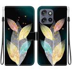 For Motorola Edge 50 Neo 5G Global Crystal Texture Colored Drawing Leather Phone Case(Colored Leaves)