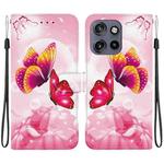 For Motorola Edge 50 Neo 5G Global Crystal Texture Colored Drawing Leather Phone Case(Pink Butterflies)