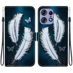 For Motorola Edge 50 Pro Crystal Texture Colored Drawing Leather Phone Case(White Butterfly Feathers)