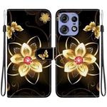 For Motorola Edge 50 Pro Crystal Texture Colored Drawing Leather Phone Case(Gold Flower)