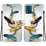 For Motorola Moto E13 Crystal Texture Colored Drawing Leather Phone Case(Gold Butterfly Feathers)