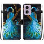 For Motorola Moto G04s / E14 Crystal Texture Colored Drawing Leather Phone Case(Peacock)