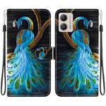 For Motorola Moto G13 / G23 / G53 Crystal Texture Colored Drawing Leather Phone Case(Peacock)