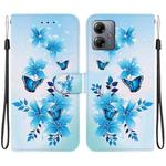 For Motorola Moto G14 Crystal Texture Colored Drawing Leather Phone Case(Blue Butterflies)