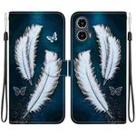 For Motorola Moto G34 5G Crystal Texture Colored Drawing Leather Phone Case(White Butterfly Feathers)