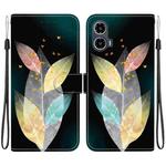 For Motorola Moto G34 5G Crystal Texture Colored Drawing Leather Phone Case(Colored Leaves)