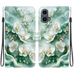 For Motorola Moto G34 5G Crystal Texture Colored Drawing Leather Phone Case(Jade Flowers)