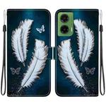 For Motorola Moto G35 Crystal Texture Colored Drawing Leather Phone Case(White Butterfly Feathers)