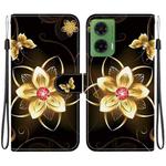 For Motorola Moto G35 Crystal Texture Colored Drawing Leather Phone Case(Gold Flower)