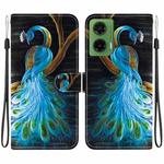 For Motorola Moto G35 Crystal Texture Colored Drawing Leather Phone Case(Peacock)