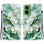 For Motorola Moto G35 Crystal Texture Colored Drawing Leather Phone Case(Jade Flowers)