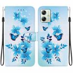 For Motorola Moto G54 Crystal Texture Colored Drawing Leather Phone Case(Blue Butterflies)