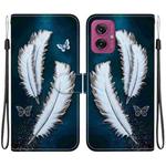 For Motorola Moto G55 Crystal Texture Colored Drawing Leather Phone Case(White Butterfly Feathers)