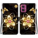 For Motorola Moto G55 Crystal Texture Colored Drawing Leather Phone Case(Gold Flower)