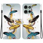 For Motorola Moto G75 5G Crystal Texture Colored Drawing Leather Phone Case(Gold Butterfly Feathers)