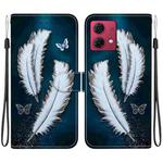 For Motorola Moto G84 Crystal Texture Colored Drawing Leather Phone Case(White Butterfly Feathers)