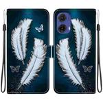 For Motorola Moto G85 Crystal Texture Colored Drawing Leather Phone Case(White Butterfly Feathers)