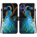 For Motorola Moto G85 Crystal Texture Colored Drawing Leather Phone Case(Peacock)