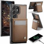 For Samsung Galaxy S23 Ultra 5G JEEHOOD J06 British Style RFID MagSafe Card Bag PU Phone Case(Brown)