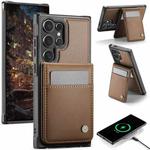 For Samsung Galaxy S25 Ultra 5G JEEHOOD J06 British Style RFID MagSafe Card Bag PU Phone Case(Brown)