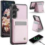 For Samsung Galaxy S25+ 5G JEEHOOD J06 British Style RFID MagSafe Card Bag PU Phone Case(Pink)