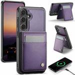 For Samsung Galaxy S24+ 5G JEEHOOD J06 British Style RFID MagSafe Card Bag PU Phone Case(Purple)