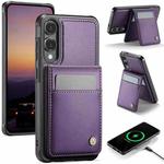 For Samsung Galaxy S25 Edge 5G JEEHOOD J06 British Style RFID MagSafe Card Bag PU Phone Case(Purple)