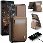 For Samsung Galaxy S25 Edge 5G JEEHOOD J06 British Style RFID MagSafe Card Bag PU Phone Case(Brown)