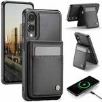 For Samsung Galaxy S25 Edge 5G JEEHOOD J06 British Style RFID MagSafe Card Bag PU Phone Case(Black)