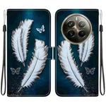 For Realme 12 Pro+ Global Crystal Texture Colored Drawing Leather Phone Case(White Butterfly Feathers)