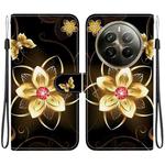 For Realme 12 Pro+ Global Crystal Texture Colored Drawing Leather Phone Case(Gold Flower)