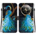 For Realme 12 Pro+ Global Crystal Texture Colored Drawing Leather Phone Case(Peacock)