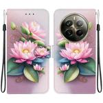 For Realme 12 Pro+ Global Crystal Texture Colored Drawing Leather Phone Case(Lotus)