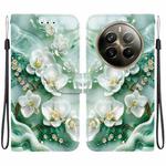 For Realme 12 Pro+ Global Crystal Texture Colored Drawing Leather Phone Case(Jade Flowers)