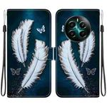 For Realme 12+ Crystal Texture Colored Drawing Leather Phone Case(White Butterfly Feathers)