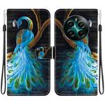 For Realme 12+ Crystal Texture Colored Drawing Leather Phone Case(Peacock)