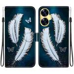 For Realme C55 / Narzo N55 Crystal Texture Colored Drawing Leather Phone Case(White Butterfly Feathers)